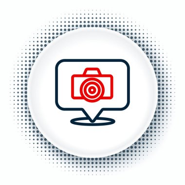 Çizgi fotoğraf makinesi simgesi beyaz arkaplanda izole edildi. Foto kamera. Dijital fotoğrafçılık. Renkli taslak konsepti. Vektör.