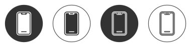 Siyah Akıllı Telefon, beyaz arkaplanda izole edilmiş bir cep telefonu simgesi. Çember düğmesi. Vektör.