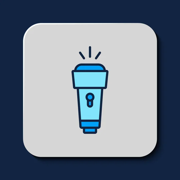 Filled Outline Flashlight Icon Isolated Blue Background Vector — Stockvektor