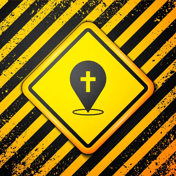Блек Мап Пін Церковний Ікона Ізольована Жовтому Тлі Християнська Церква — стоковий вектор