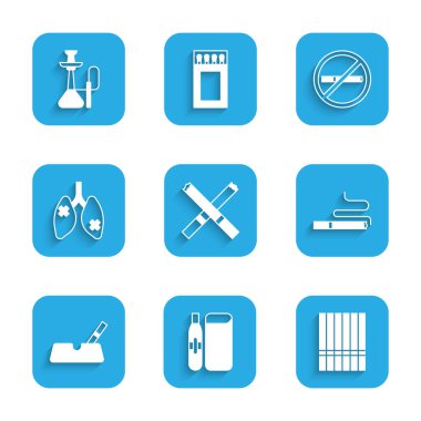 Cigarette Elektronik Sigara Kültablasını Hastalık Ciğerleriyle Sigara ve Nargile ikonu olmadan hazırla. Vektör.