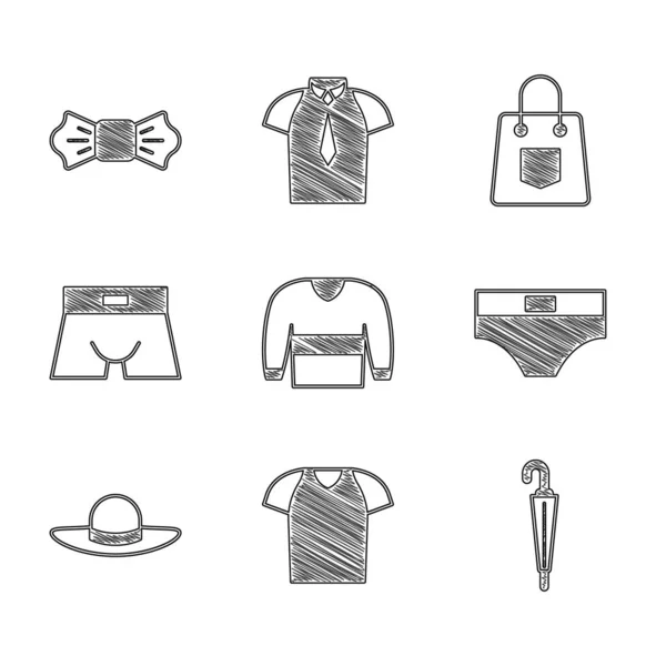 Set Shirt Chandail Parapluie Hommes Sous Vêtements Elégant Chapeau Femme — Image vectorielle