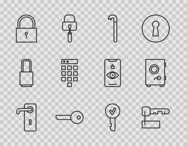 Ρυθμίστε Γραμμή Λαβή Πόρτα Σημαδεμένη Κλειδί Crowbar Κλειδαριά Προστασία Κωδικού — Διανυσματικό Αρχείο
