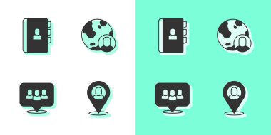 Worker konumu: Proje Ekibi Üssü ve Globe ve insanların simgesini ayarla. Vektör.