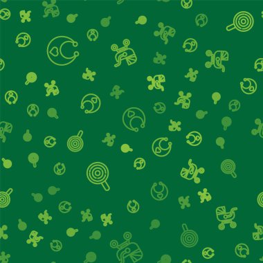 Bebek önlüğü, lolipop ve bebek arabasını kusursuz bir şekilde dizin. Vektör.