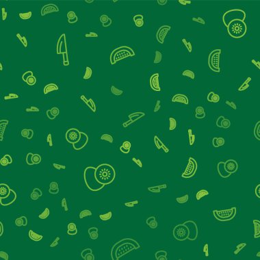 Bıçak Kivi meyvesi ve karpuz çizgisini kusursuz desene ayarlayın. Vektör.