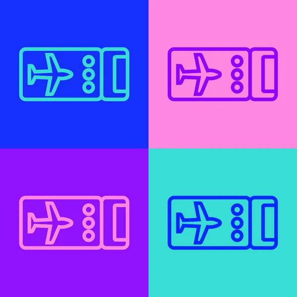 Pop Art Linie Airline Ticketsymbol Isoliert Auf Farbigem Hintergrund Flugticket — Stockvektor