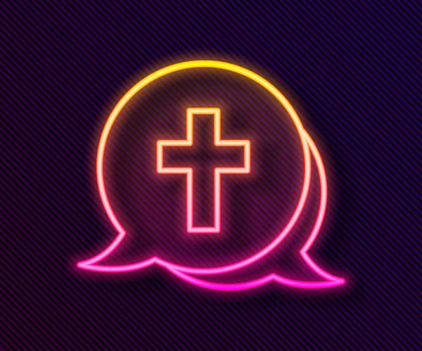 发光的霓虹灯线基督教交叉图标孤立在黑色背景 教堂十字架 — 图库矢量图片