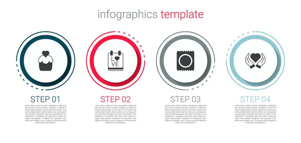 Set Bruidstaart Kalender Met Februari Condoompakket Harthand Bedrijfsinfographic Sjabloon Vector — Stockvector