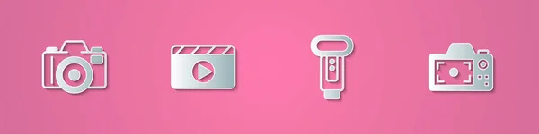 Establecer Corte Papel Cámara Fotográfica Película Clapper Flash Icono Estilo — Vector de stock