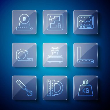 Çizgi Ölçme Kaşığı Uzatıcı ve cetvel Ağırlığı ölçeği Rulet Yapı Çapı ve Köşe Simgesi. Vektör.