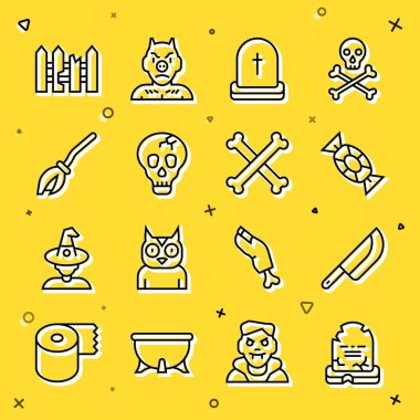 RIP yazılı Tombstone hattı çitleri süpürge çitleri ve çaprazlanmış kemik ikonu. Vektör.