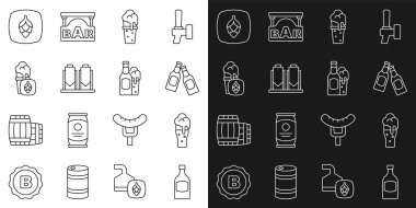 Bira şişesi bira demleme işlemini ayarla. Hop ve cam ikon. Vektör.