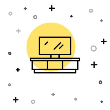 Siyah çizgi televizyon masası simgesi beyaz arkaplanda izole edildi. Rastgele dinamik şekiller. Vektör.