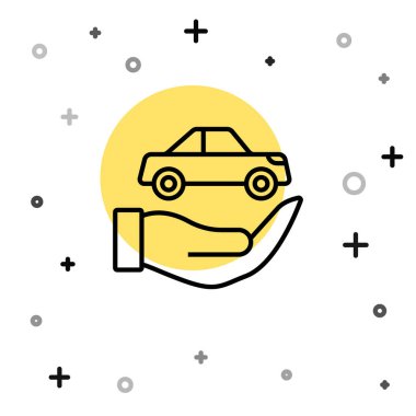 Siyah çizgili araba sigortası ikonu beyaz arka planda izole edilmiş. Sigorta konsepti. Güvenlik, güvenlik, koruma, konsept koruma. Rastgele dinamik şekiller. Vektör.