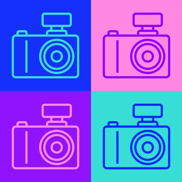 Linia Pop Art Ikona Aparatu Fotograficznego Izolowana Kolorowym Tle Kamera — Wektor stockowy