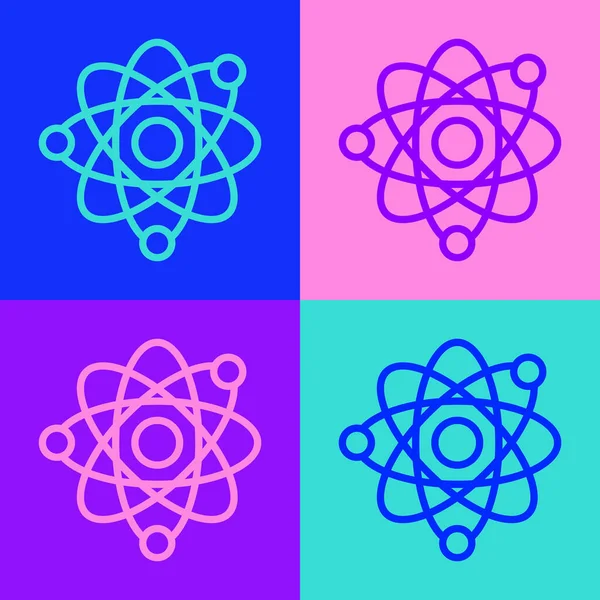 Pop Sanat Çizgisi Atom Simgesi Renk Arkaplanında Izole Edildi Bilimin — Stok Vektör