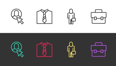 İşçi Kravatlı İşadamı ve Evrak Çantası 'nı siyah beyaza ayarla. Vektör.