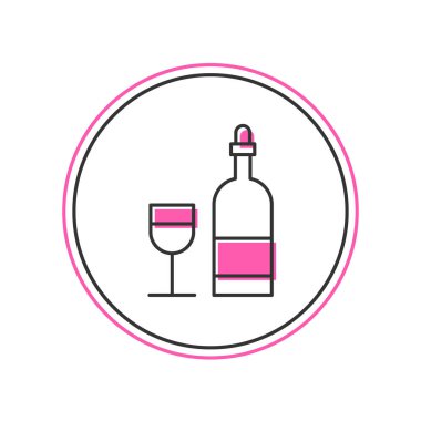 Beyaz arka planda izole edilmiş cam ikon ile doldurulmuş şarap şişesi. Vektör.