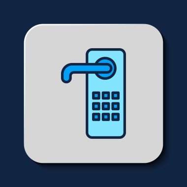 Filled outline Digital door lock with wireless technology for unlock icon isolated on blue background. Door handle sign. Security smart home. Vector.