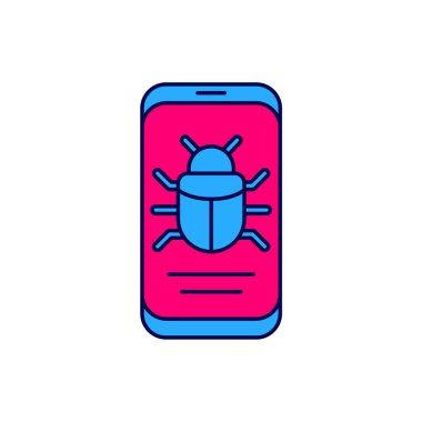 Mobil simgede beyaz arkaplanda izole edilmiş ana hatlar sistemi hatası. Kod hatası konsepti. Sistemde hata var. Böcek araması. Vektör.