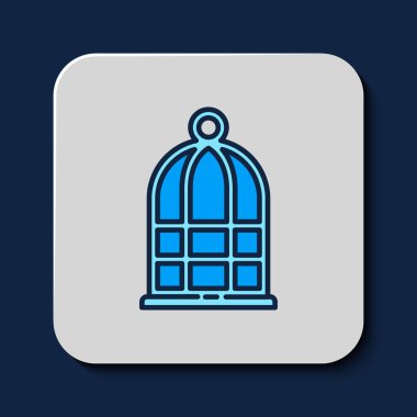 Mavi arka planda izole edilmiş kuş simgesi için kafes çizgisi doldurulmuş. Vektör.