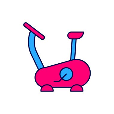 Doldurulmuş sabit bisiklet simgesi beyaz arkaplanda izole edildi. Egzersiz bisikleti. Vektör.