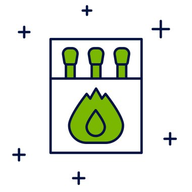 Ana hatları doldurulmuş kibrit kutusu ve beyaz arkaplanda izole edilmiş simgeyle eşleşiyor. Vektör.