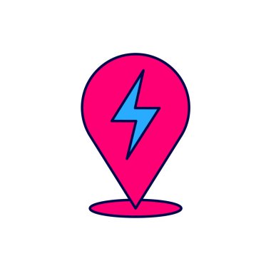 Beyaz arkaplanda izole edilmiş ana hatlı Şimşek simgesi. Flaş ikonu. Flaş ikonunu yükle. Gök gürültüsü. Yıldırım çarpması. Vektör.