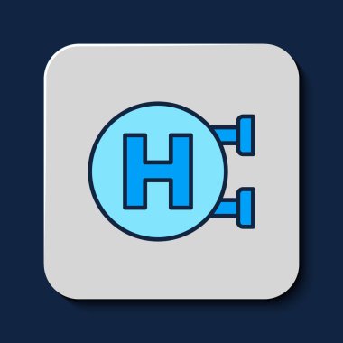 Doldurulmuş hastane tabela simgesi mavi arka planda izole edildi. Vektör.