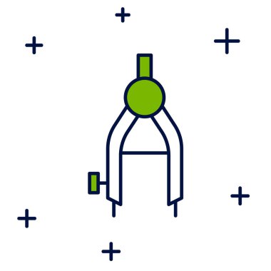 Doldurulmuş ana hatlı çizim simgesi beyaz arkaplanda izole edildi. Pusula işareti. Çizim ve eğitim araçları. Geometrik alet. Vektör.