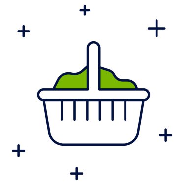 Doldurulmuş ana hatlı Basket simgesi beyaz arkaplanda izole edildi. Mutlu Paskalyalar. Vektör.