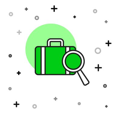 Beyaz arkaplanda kayıp bagaj simgesini bulma servisi dolduruldu. Bagajları arayın. Vektör.