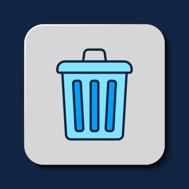 Filled outline Trash can icon isolated on blue background. Garbage bin sign. Recycle basket icon. Office trash icon. Vector.