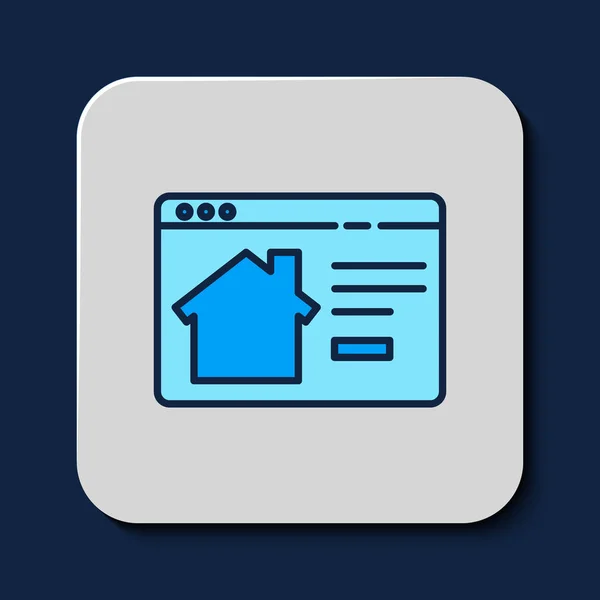 Filled Outline Online Real Estate House Browser Icon Isolated Blue - Stok Vektor