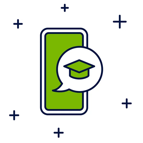 Filled Outline Graduation Cap Screen Smartphone Icon Isolated White Background — Stock vektor