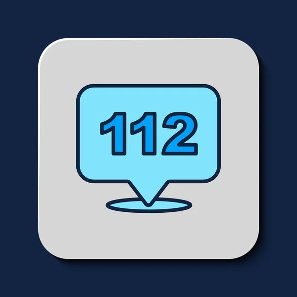 Töltve Körvonal Telefon Sürgősségi Hívás 112 Ikon Elszigetelt Kék Alapon — Stock Vector