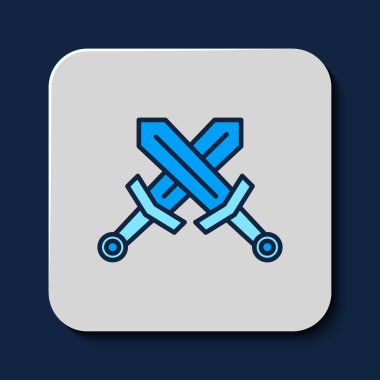 Mavi arka planda izole edilmiş orta çağ kılıç simgesi. Ortaçağ silahı. Vektör.