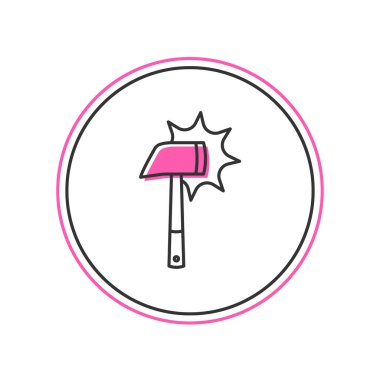 Filled outline Firefighter axe icon isolated on white background. Fire axe. Vector.