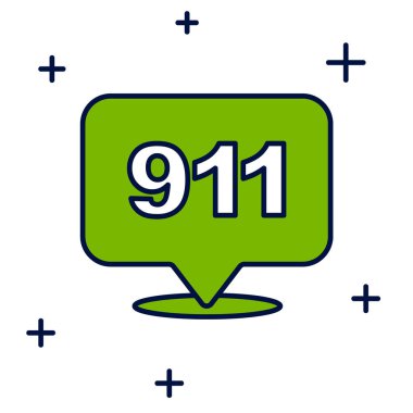 Beyaz arka planda izole edilmiş 911 ikonuyla dolu bir telefon hattı. Polis, ambulans, itfaiye, çağrı, telefon. Vektör.