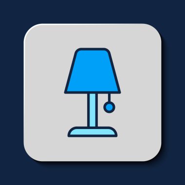 Doldurulmuş Tablo lambası simgesi mavi arkaplanda izole edildi. Gece lambası. Vektör.