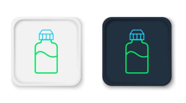 Beyaz arka planda izole edilmiş elektronik sigara ikonu için Vape marka sıvı şişe. Renkli taslak konsepti. Vektör.