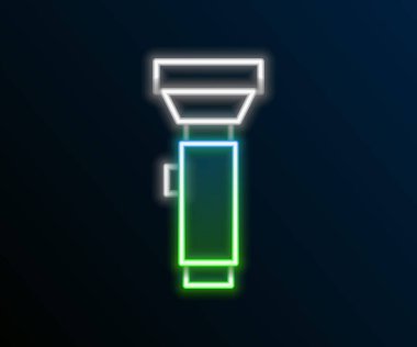 Parlayan neon hattı fener simgesi siyah arkaplanda izole edildi. Renkli taslak konsepti. Vektör.