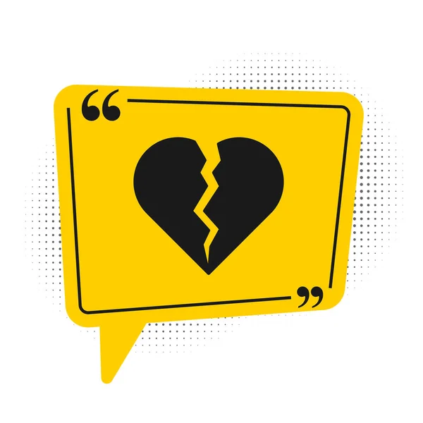 Black Broken heart or divorce icon isolated on white background. Love symbol. Happy Valentines day. Yellow speech bubble symbol. Vector.