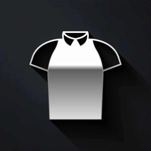 Иконка Серебряной Рубашки Поло Выделена Черном Фоне Длинный Стиль Тени — стоковый вектор