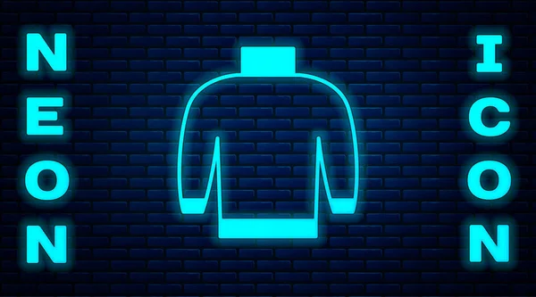 Glowing Neon Sweater Icon Isolated Brick Wall Background Pullover Icon — Stock Vector