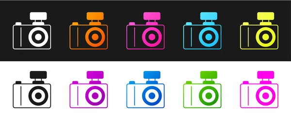 Set Photo Camera Icon Isolated Black White Background Foto Camera — Stock Vector