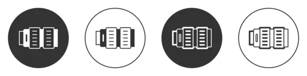 Svart Kamera Foto Lins Ikon Isolerad Vit Bakgrund Cirkelknappen Vektor — Stock vektor