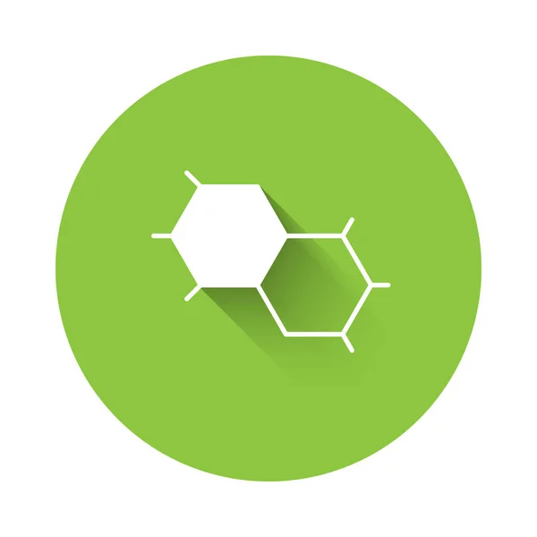 長い影の背景で隔離された白い化学式のアイコン 要約イノベーション医学 科学のための六角形 緑色の丸ボタン ベクトル — ストックベクタ