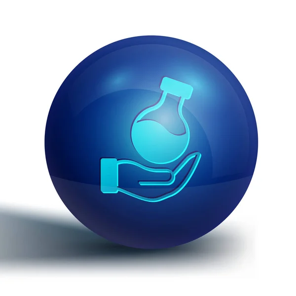 白色の背景に分離された青色試験管とフラスコ化学実験室の試験アイコン 研究室のガラス製品のサイン 青い丸ボタン ベクトル — ストックベクタ